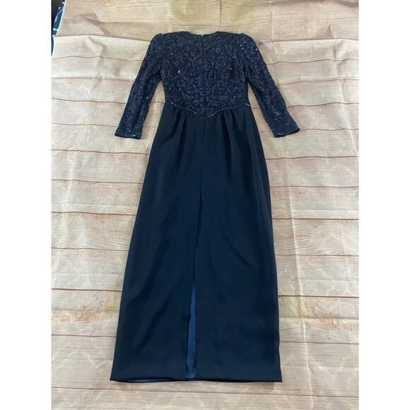 Vintage Ted Lapidus Paris Women's Blue Long Sleeve Sequin Dress - 10 - Picture 14 of 16